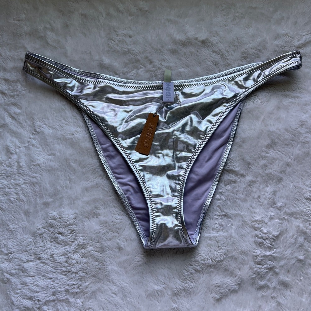 SKIMS Metallic Swim Dipped Front Bottom Nickel Silver SW-BKN-0032 Size  3X NEW